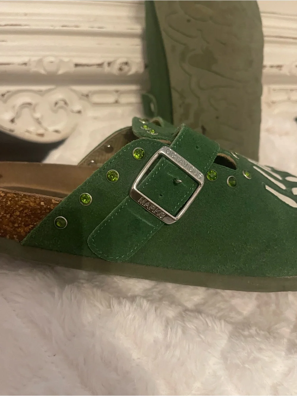 Octavious Marks “Don’t touch the moss Packed a punch” Green Slip-on Clogs